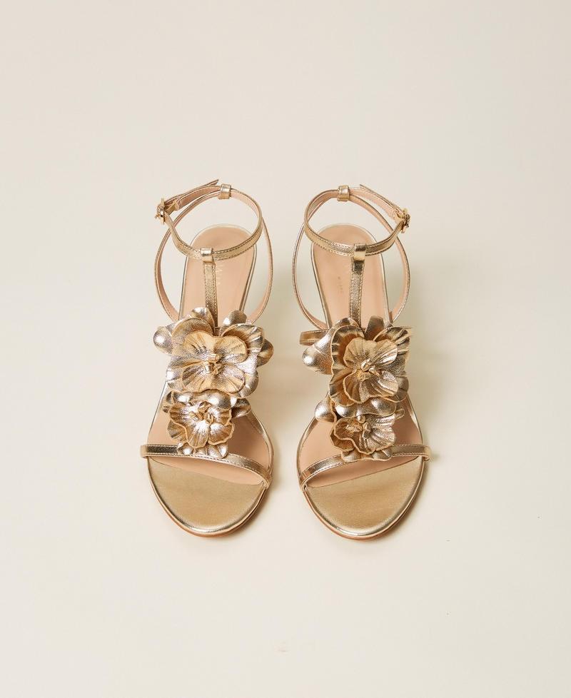 Sandalo in pelle con fiore 261TGT082 10366 TWINSET 