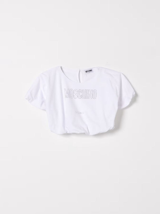 t-shirt cropped in cotone HAM04B LBA10 10101 MOSCHINO KIDS 