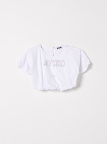 t-shirt cropped in cotone HAM04B LBA10 10101 MOSCHINO KIDS 
