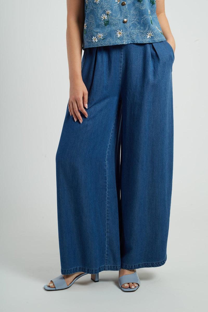 pantaloni in denim gamba larga P660007 BAPTISTINE DENIM BLE DERHY 