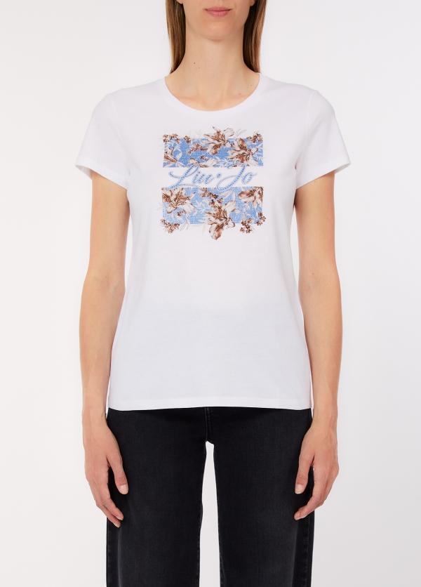t-shirt con stampa strass WA6493JS923 P9600 LIU JO WHITE 