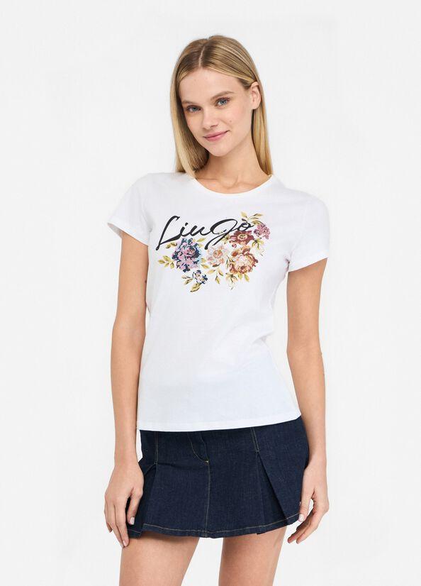 t-shirt con stampa MF5456JS923 P9165 LIU JO WHITE 