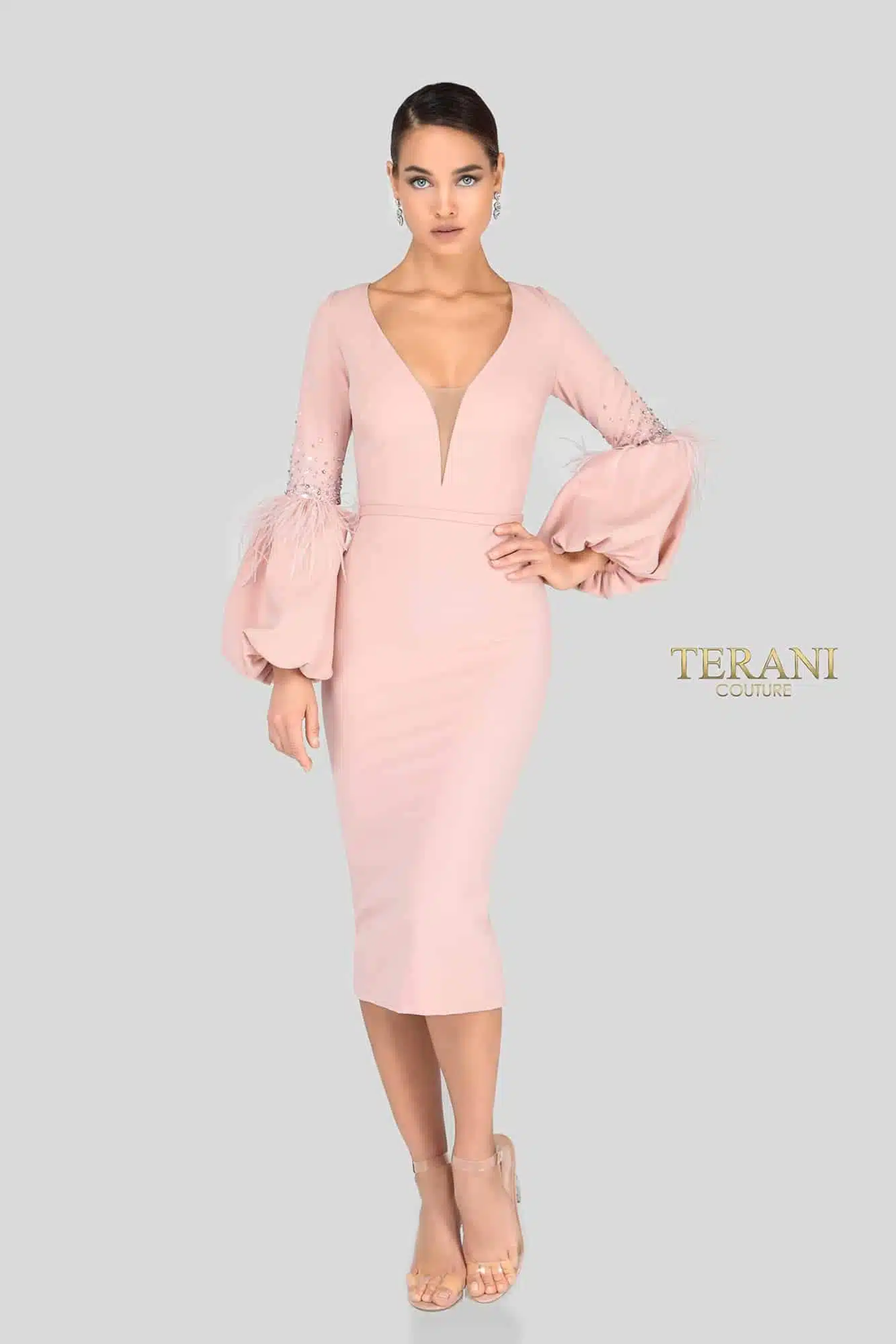 Abito elegante con scollo a V 1912C9643 BLUSH TERANI COUTURE 