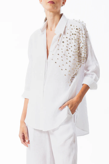 camicia lino con gioiello RELINEN2505 WHITE MIRIAM STELLA 
