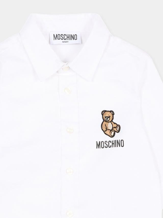 camicia con patch orso MUC01N LNE06 10101 MOSCHINO KIDS 