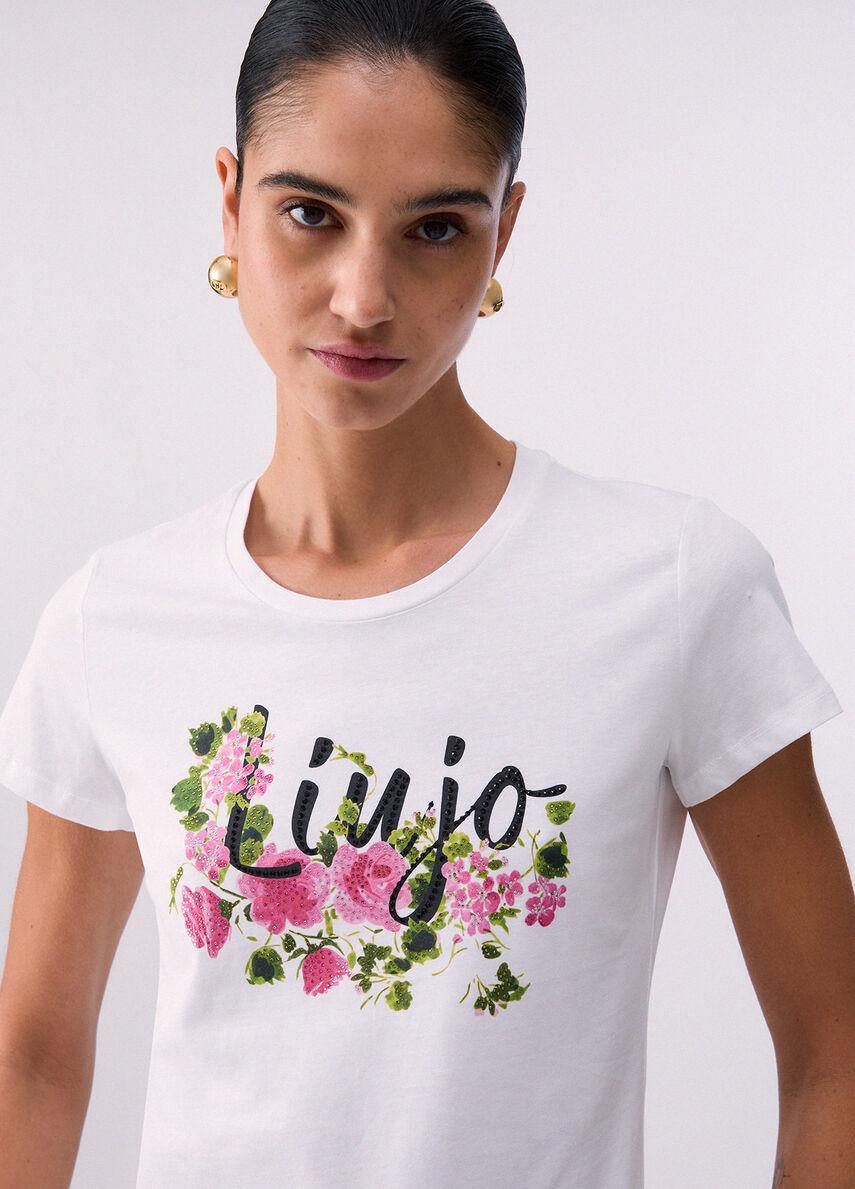 t-shirt con stampa strass WA6493JS923 P9603 LIU JO WHITE 