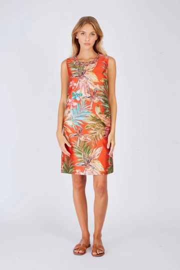 abito corto con stampa e applicazioni P510161 ORANGE DERHY 