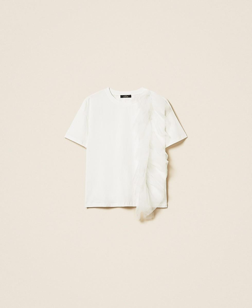 t-shirt regular con tulle 261AP2165 00526 TWINSET ACTITUDE 