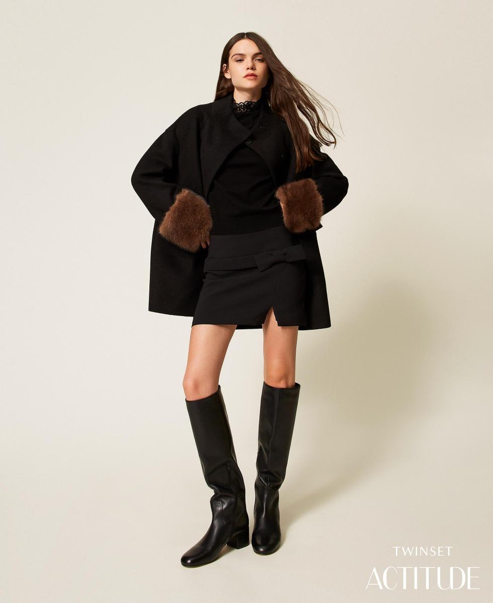 cappotto in panno velour con faux fur 252AT2241 00006 TWINSET ACTITUDE 