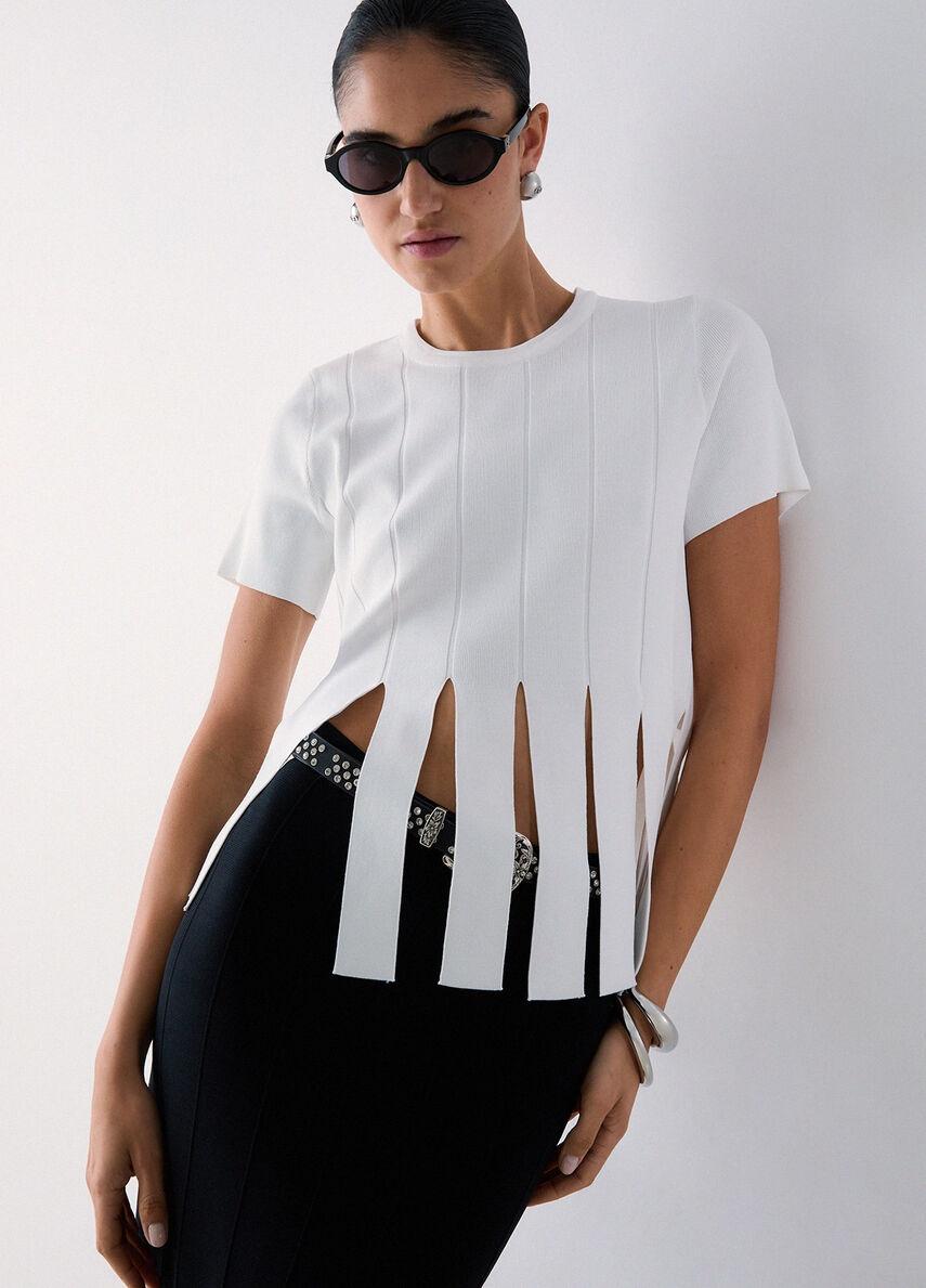 t-shirt in maglia con frange CA6110MS55N P9636 LIU JO BLACK 