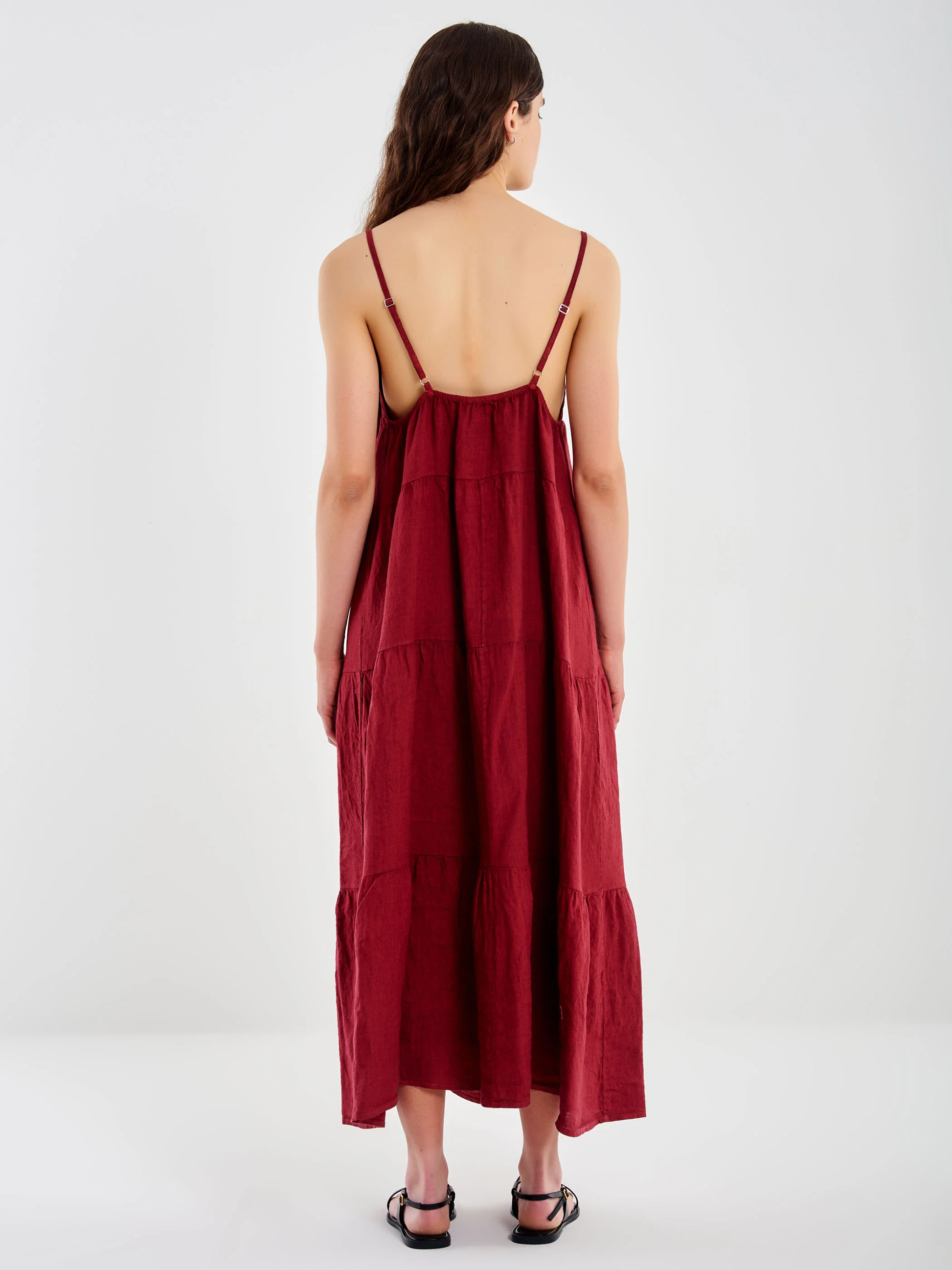 abito a balze in lino TD2624 ROSSO VICOLO 