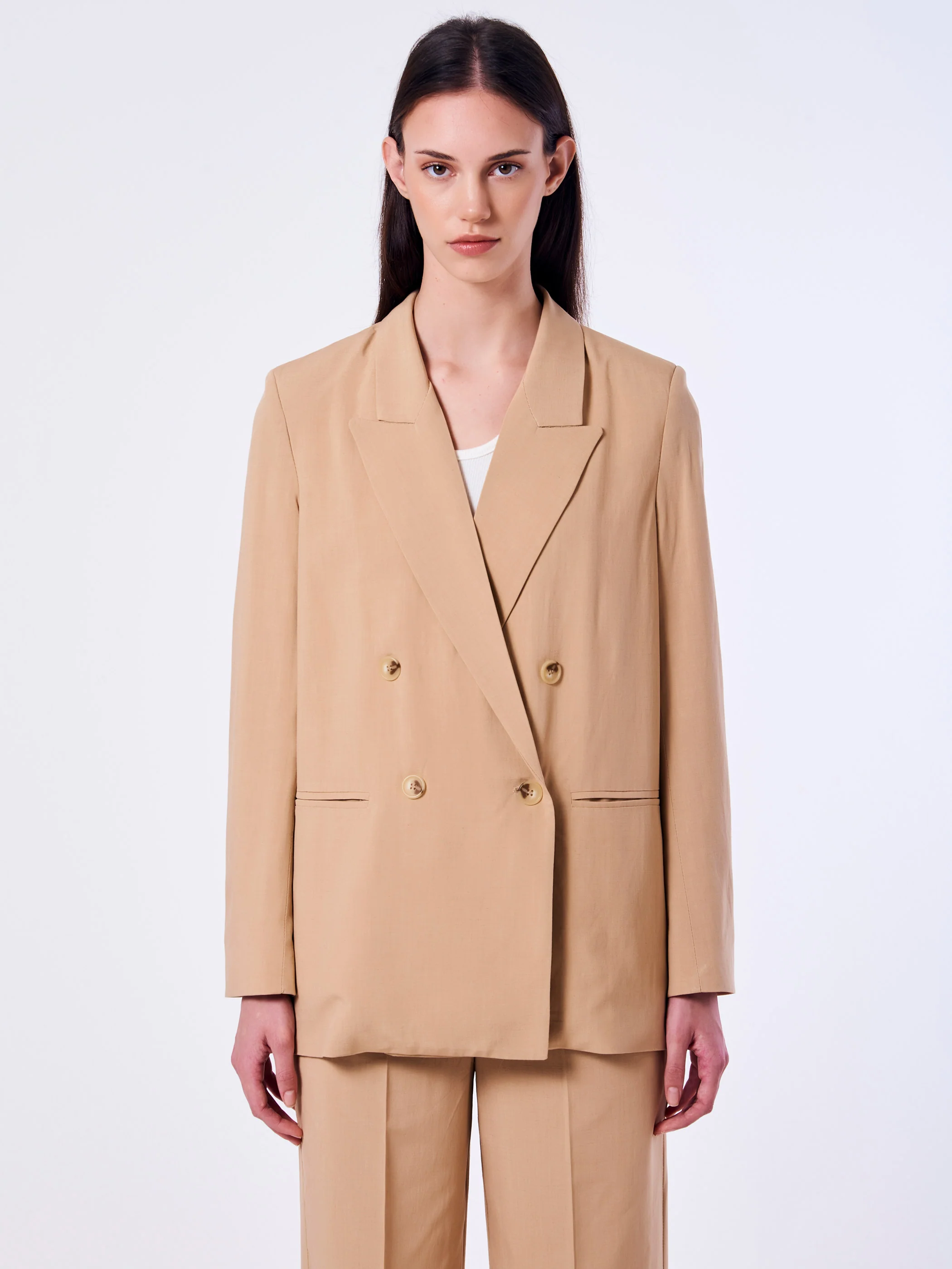 blazer doppiopetto in misto lino TB1567 BEIGE VICOLO 