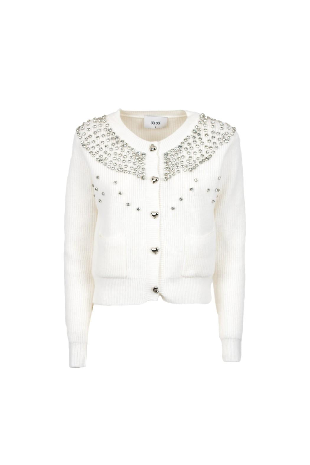 maglia cardigan con gioiello LASA 060W5D7 BIANCO ODI' ODI' 