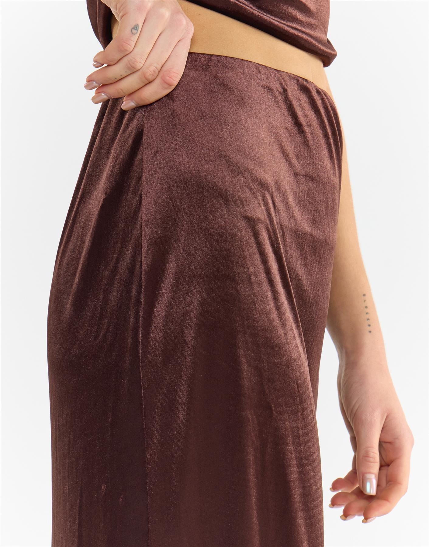 gonna lunga in velluto KA7384 BROWN GLAMOROUS 