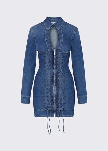 abito corto in denim con stringhe UA6508D0399 79157 LIU-JO CAPSULE ELODIE 
