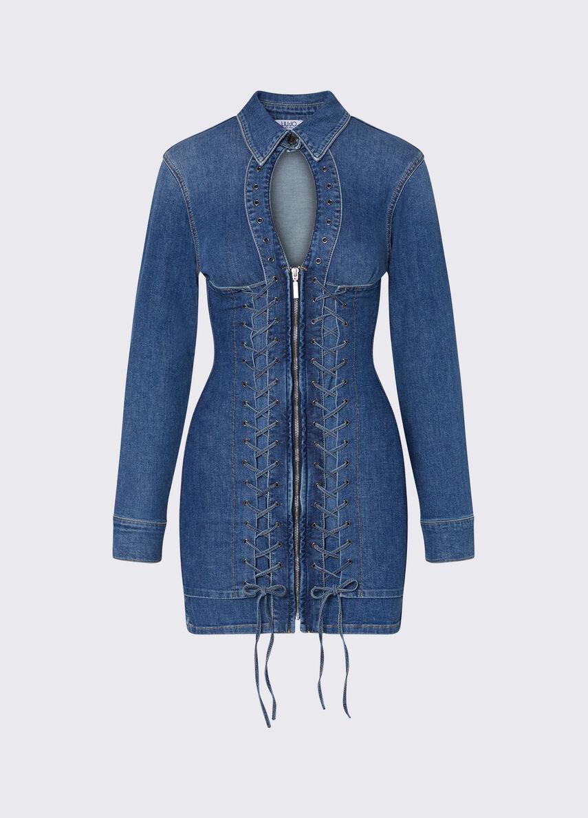 abito corto in denim con stringhe UA6508D0399 79157 LIU-JO CAPSULE ELODIE 