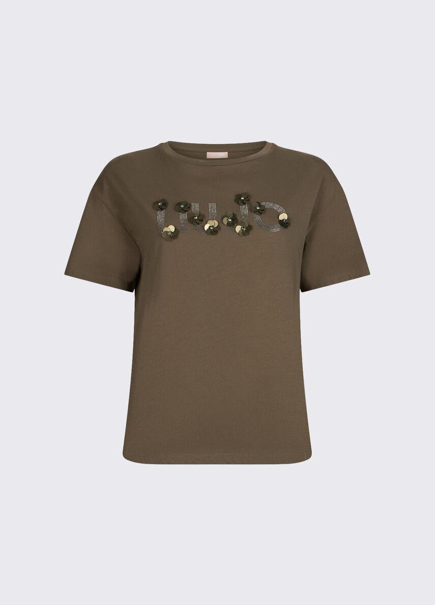 t-shirt con applicazione gioiello WA6238JS923 P9330 LIU JO WHITE 
