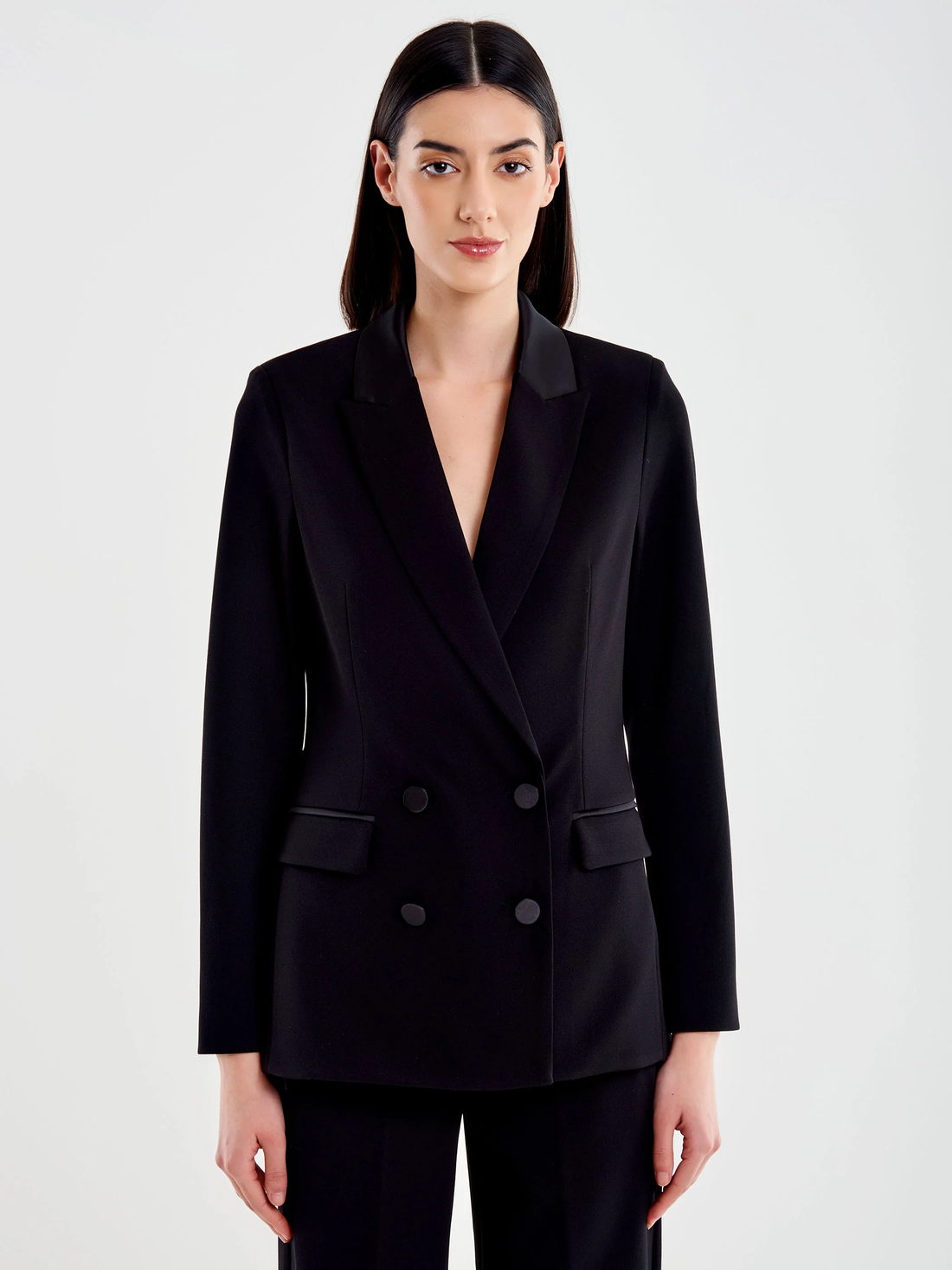 blazer doppiopetto con dettagli in raso TD0578 NERO VICOLO 