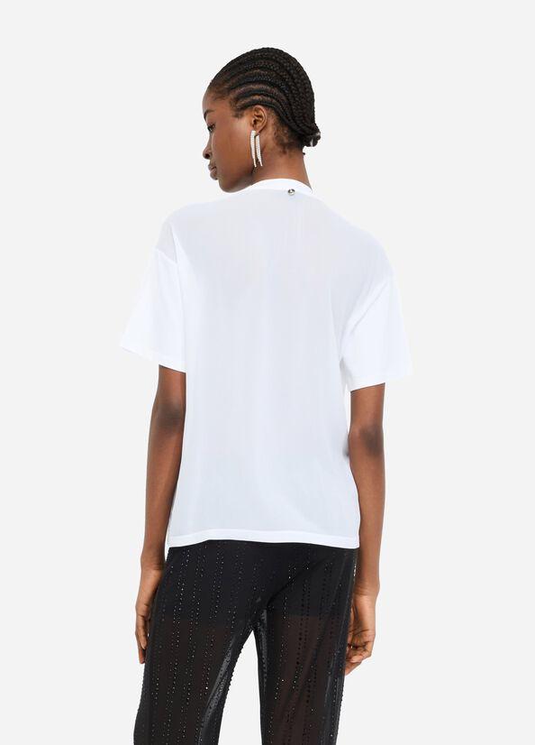 t-shirt con perle e strass CF5063J0088 11111 LIU JO BLACK 