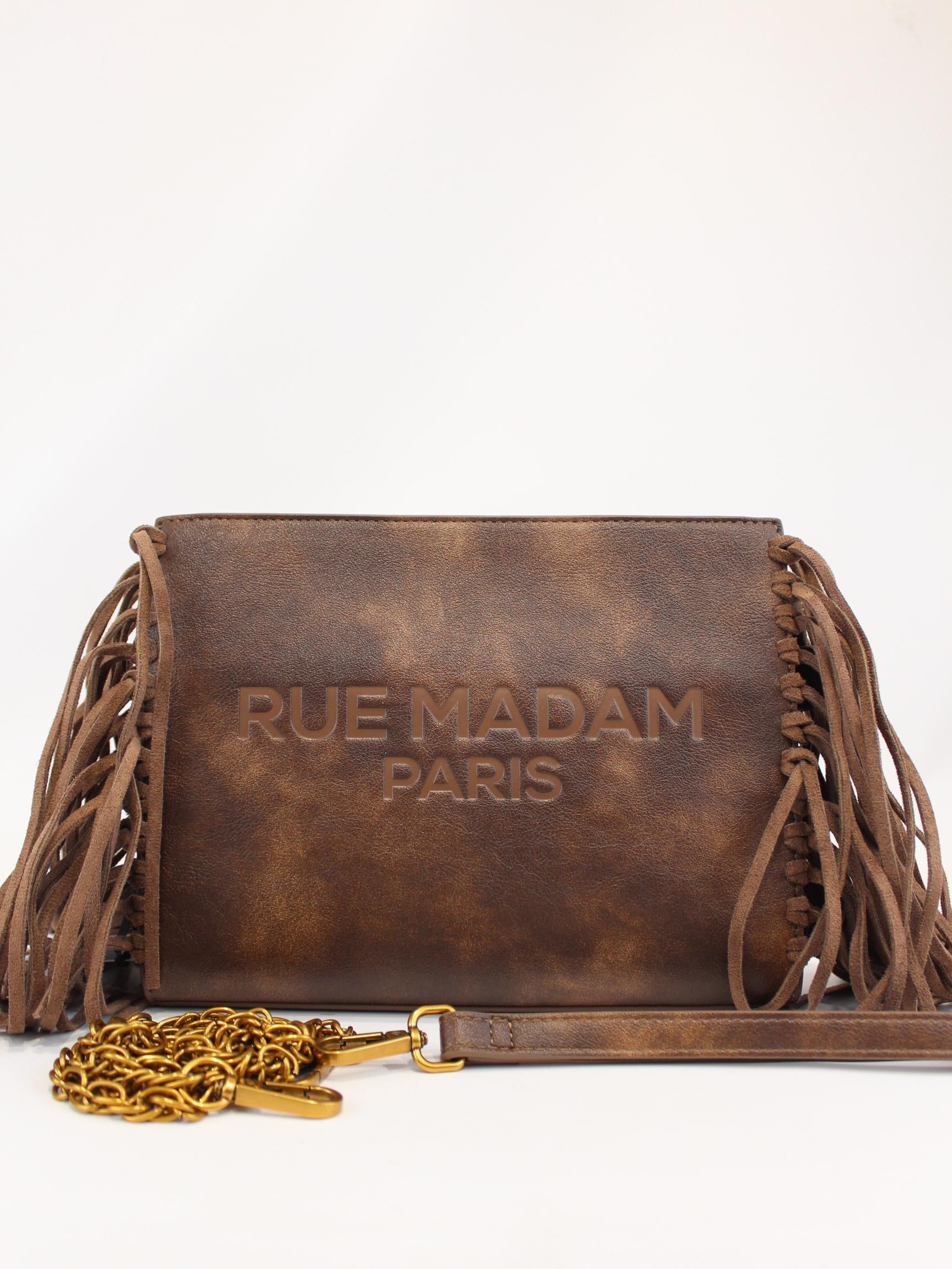 texas clutch con frange 1479 VINTAGE BROWN RUE MADAM PARIS 