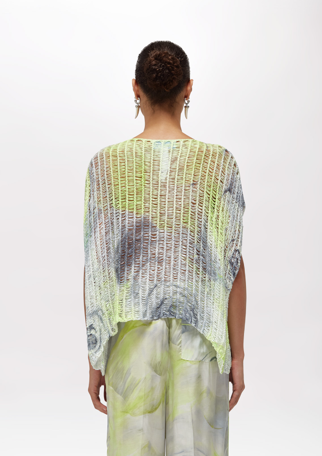 maglia in rete con stampa rose RA6018MA10S P9399 Blugirl 