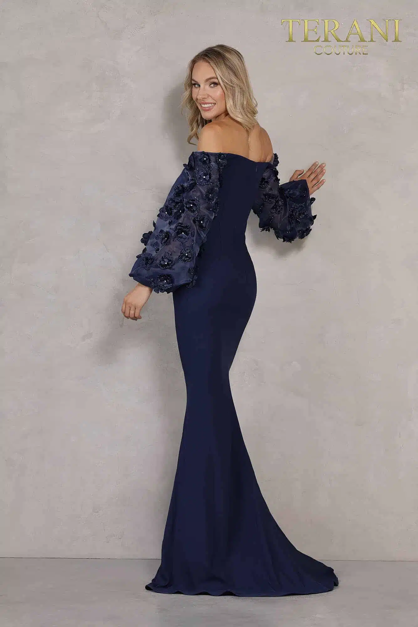 abito con maniche a sbuffo 1911E9128 NAVY TERANI COUTURE 