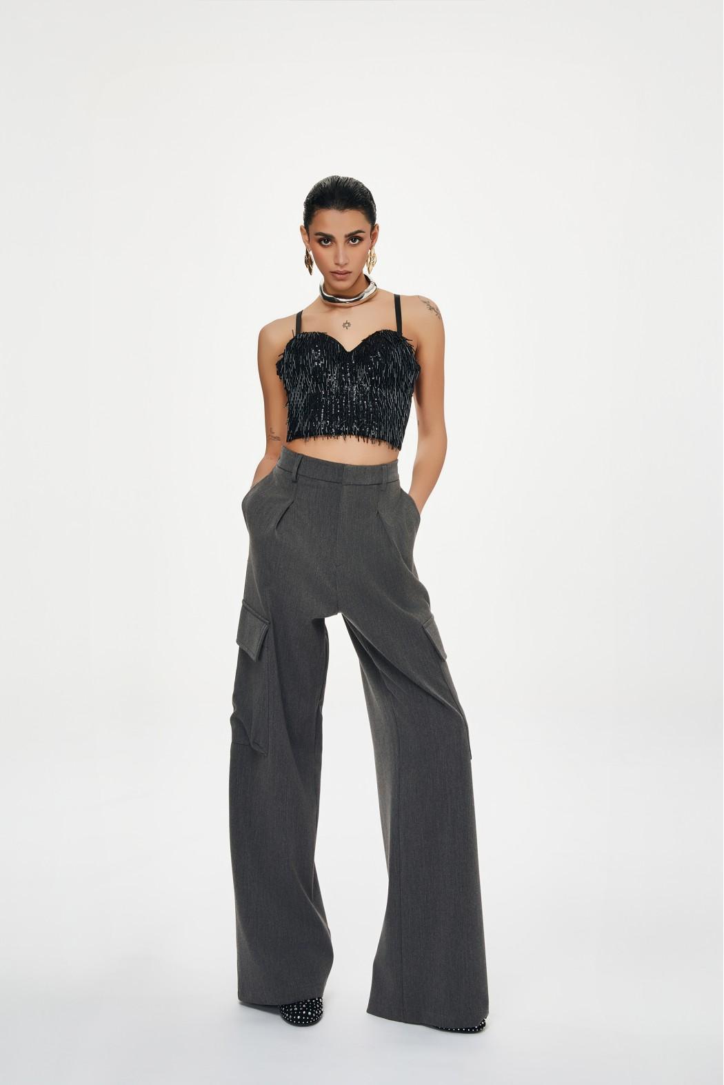 top corto pailettes FERSIT 122W5D6 NERO TPN 