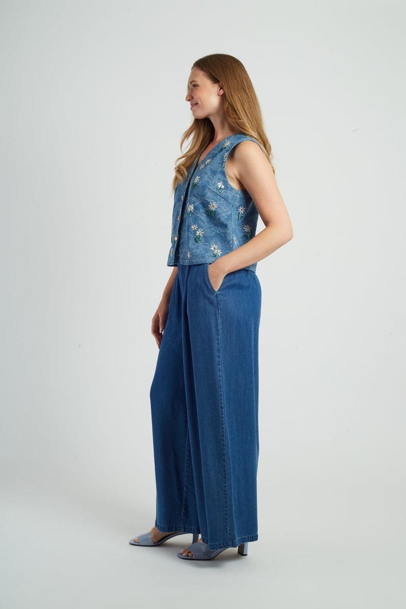 pantaloni in denim gamba larga P660007 BAPTISTINE DENIM BLE DERHY 