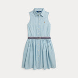 RALPH LAUREN POLO abito in chambray con cintura Azzurro