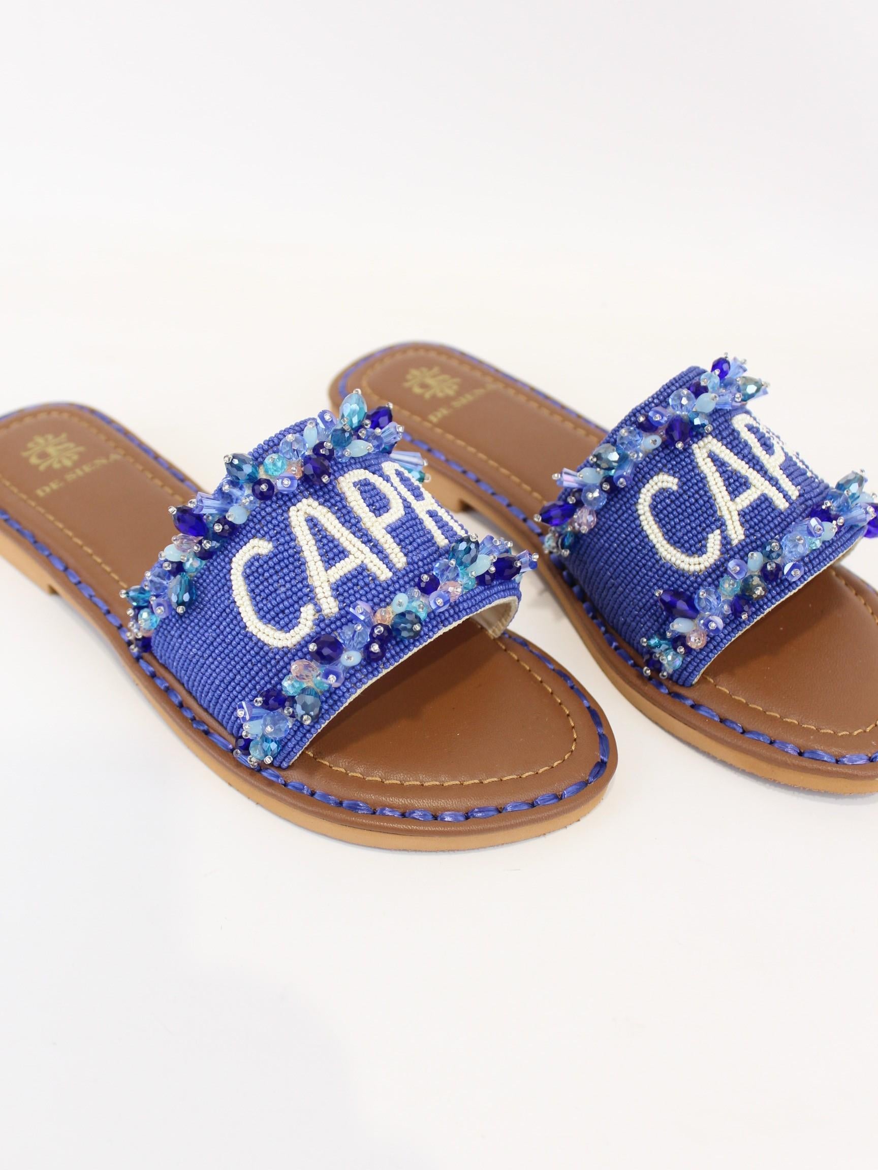 ciabatta capri con perline e gioiello CAPRI BLUE DE SIENA 