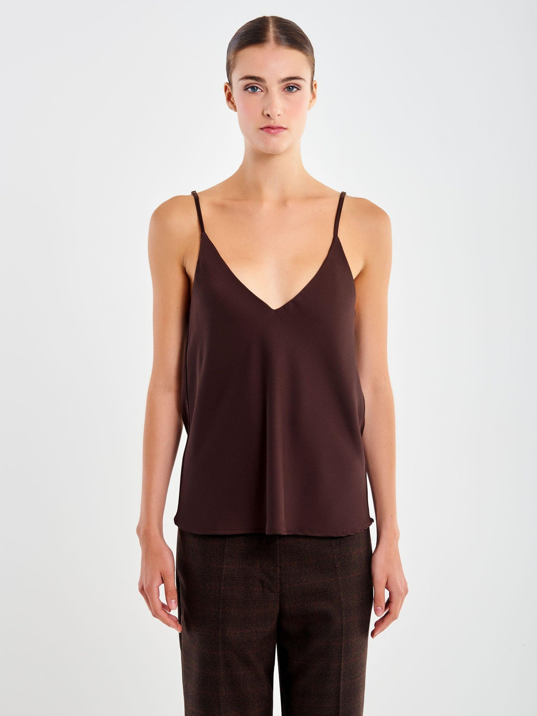 top con scollo a V TF0480 MARRONE VICOLO 