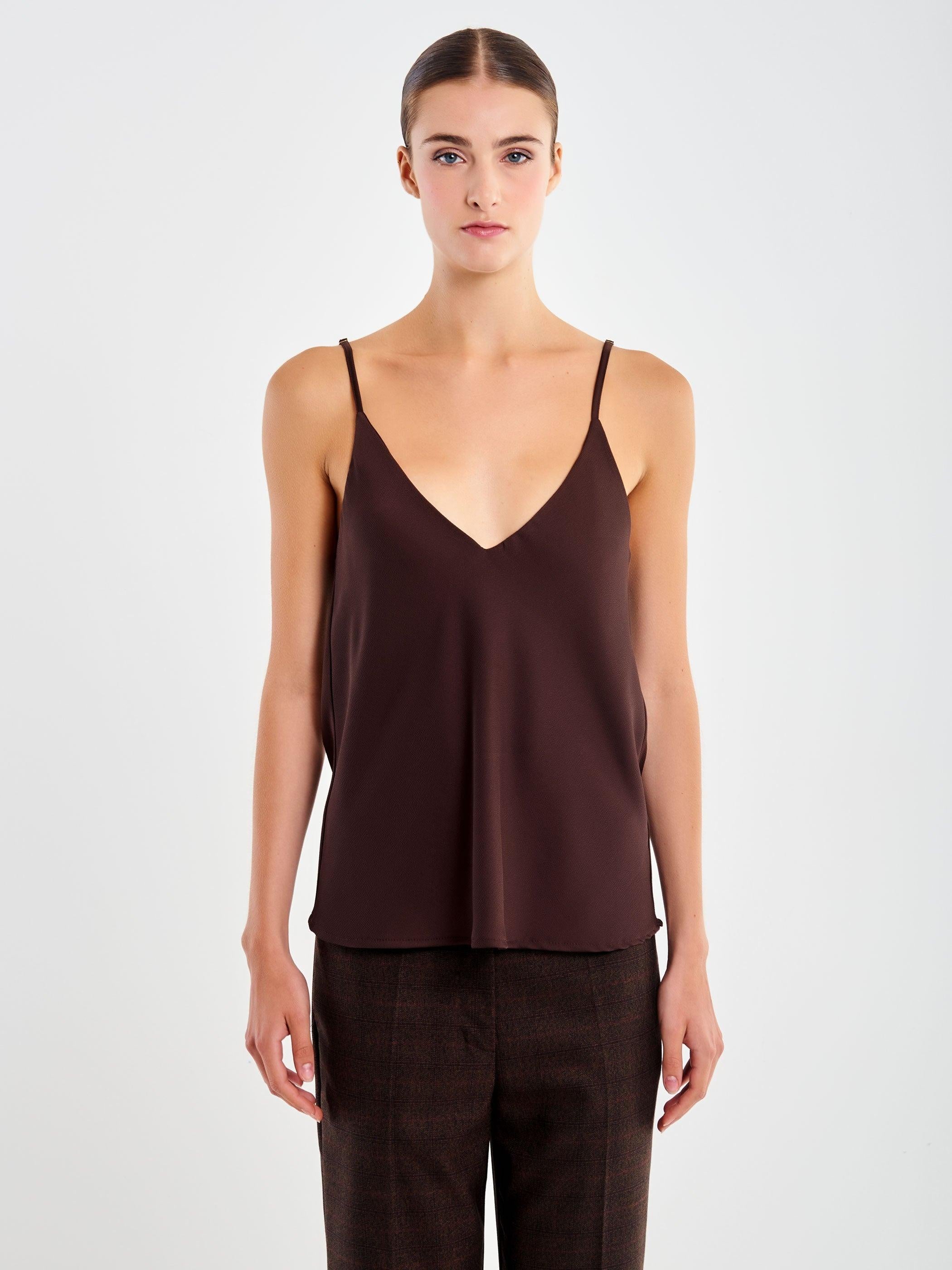 top con scollo a V TF0480 MARRONE VICOLO 
