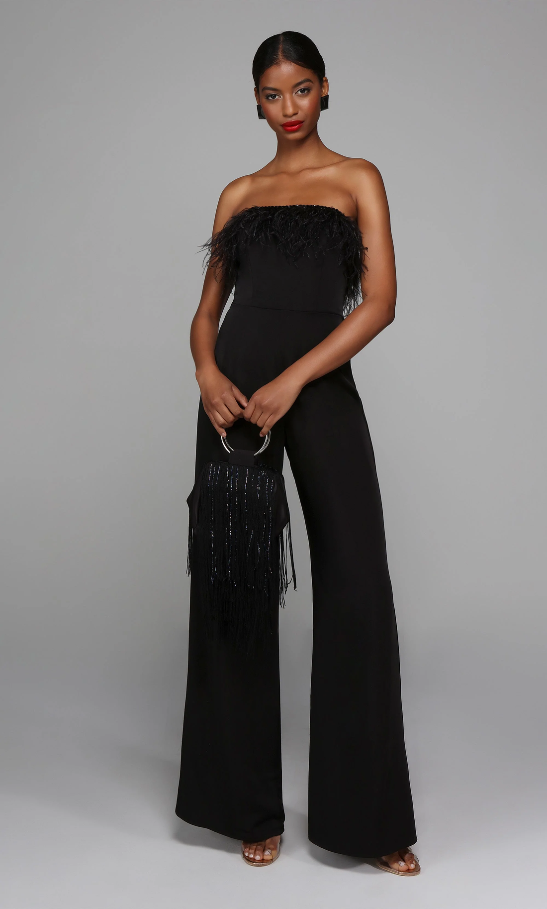 Tuta elegante con piume 1706 BLACK ALYCE PARIS 