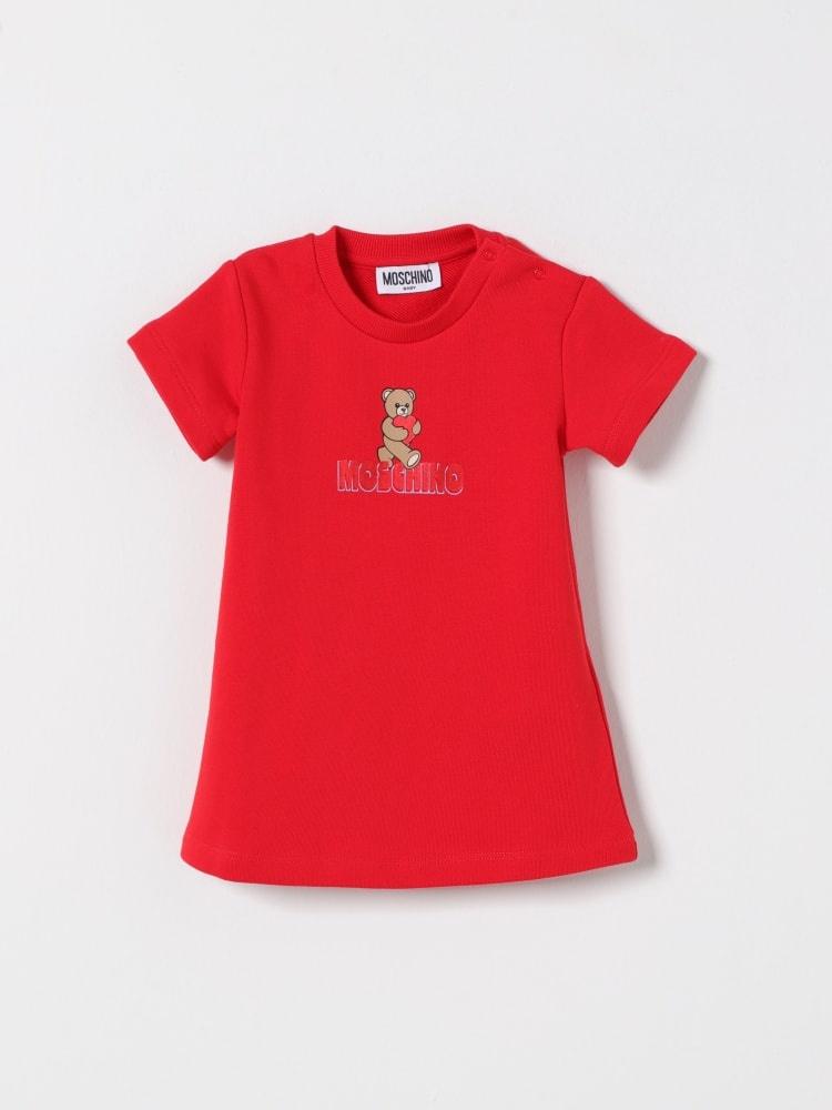 abito in cotone con stampa orsetto MAV0C9 LCA52 50109 MOSCHINO KIDS 