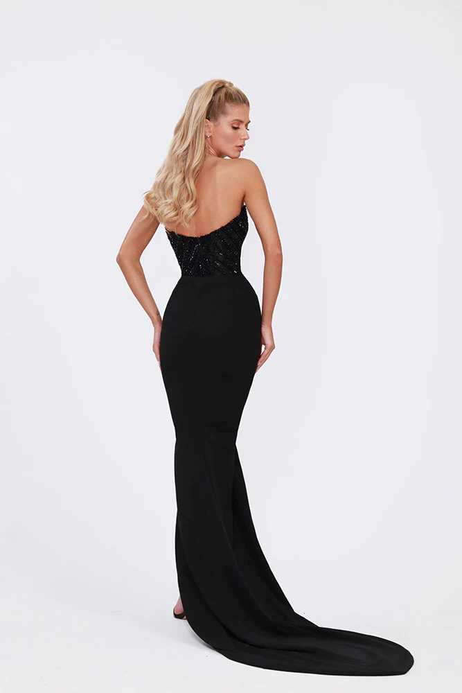 abito cerimonia con corsetto AD2208 NERO PERLINE ALBINA DYLA 