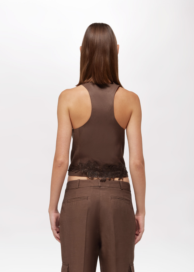 gilet in lino con ricami RA6157T8823 P9414 Blugirl 
