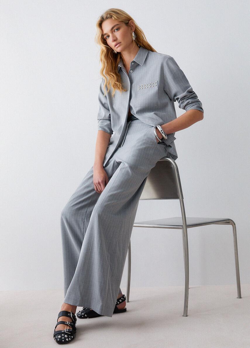 pantalone a palazzo gessato WA6099T349A P9686 LIU JO WHITE 