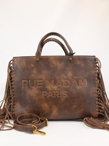 borsa tote texas con frange 1477 VINTAGE BROWN RUE MADAM PARIS 
