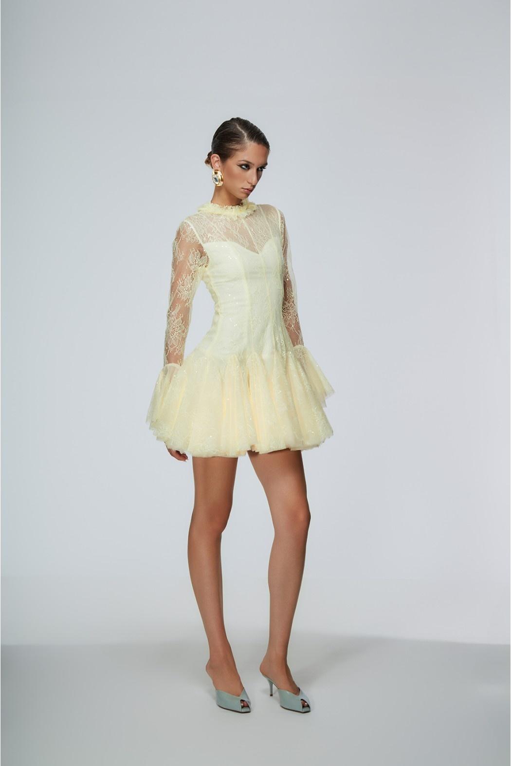 abito con inserti pizzo BACOLI 110S6 GIALLO ODI' ODI' 