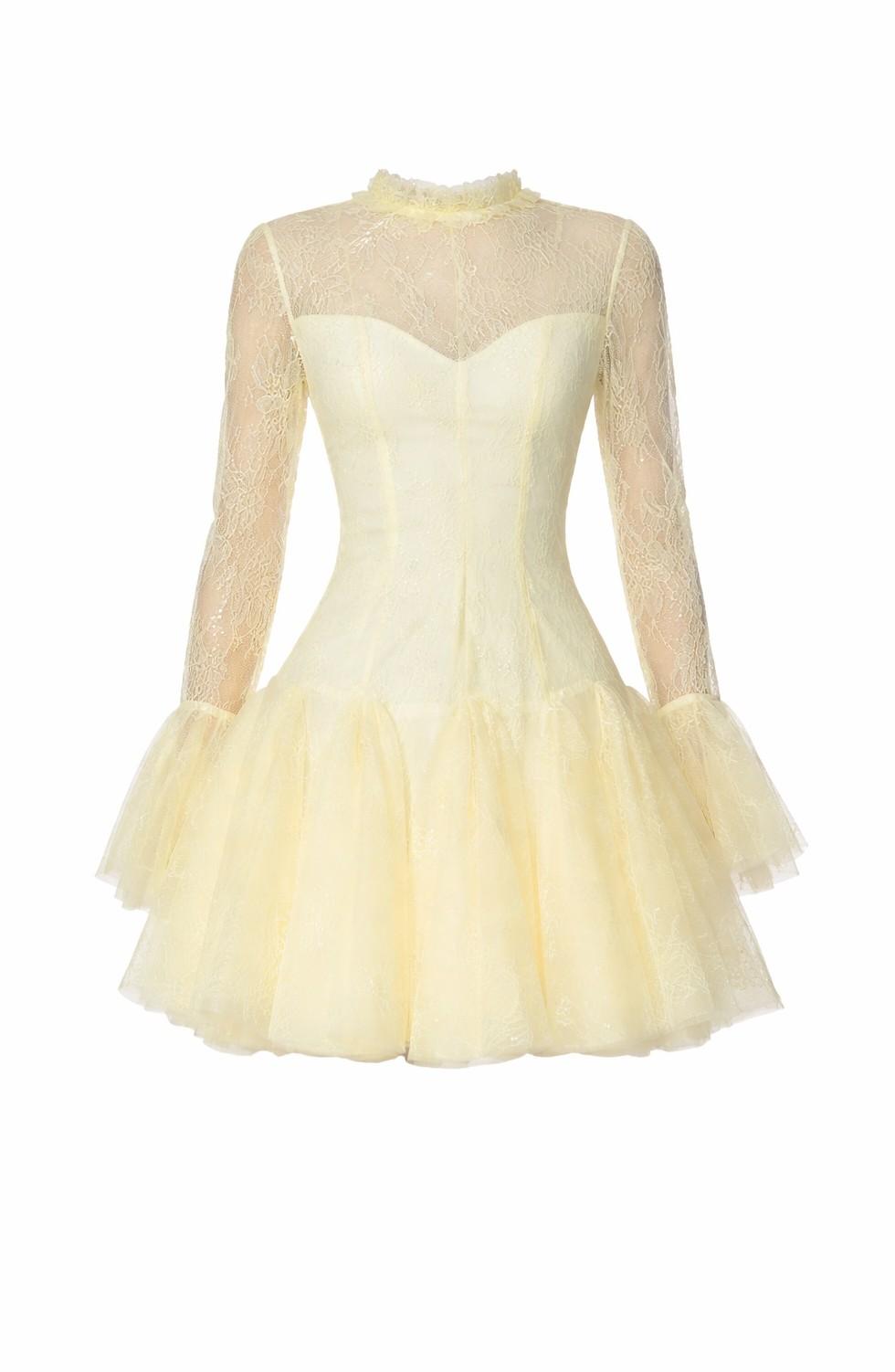 abito con inserti pizzo BACOLI 110S6 GIALLO ODI' ODI' 