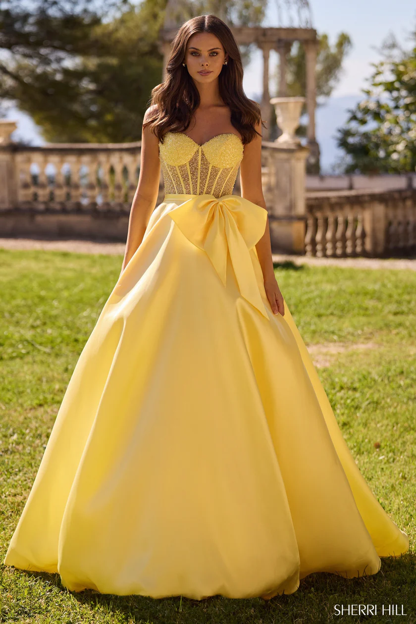 abito con perle 57035 GIALLO SHERRI HILL 