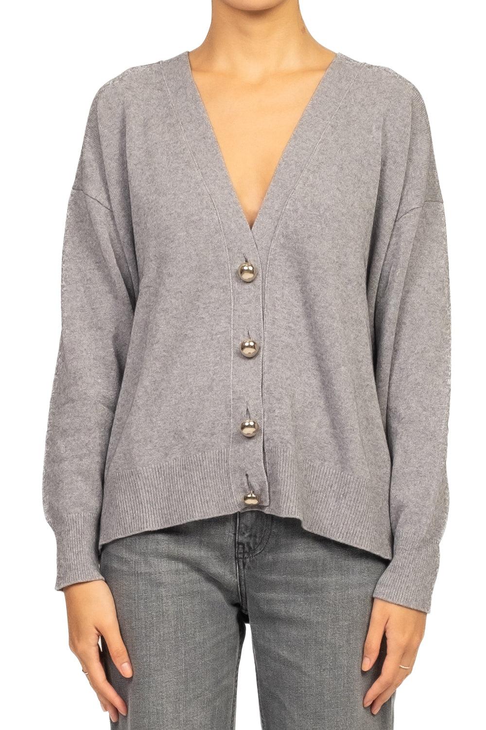 cardigan con bottoni oro 77045F GRIGIO VICOLO 