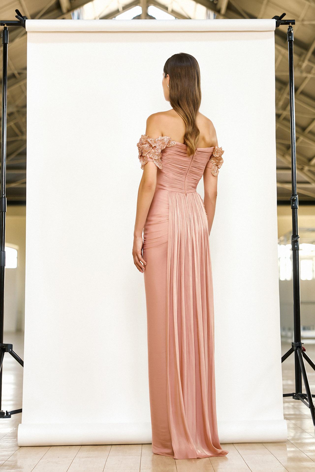 abito elegante con spacco 5267 PEACH MAESTRI 
