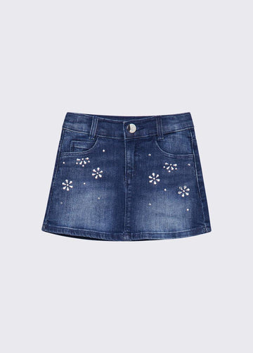 gonna denim con ricamo gioiello KA6074D3246 79069 LIU JO JUNIOR 
