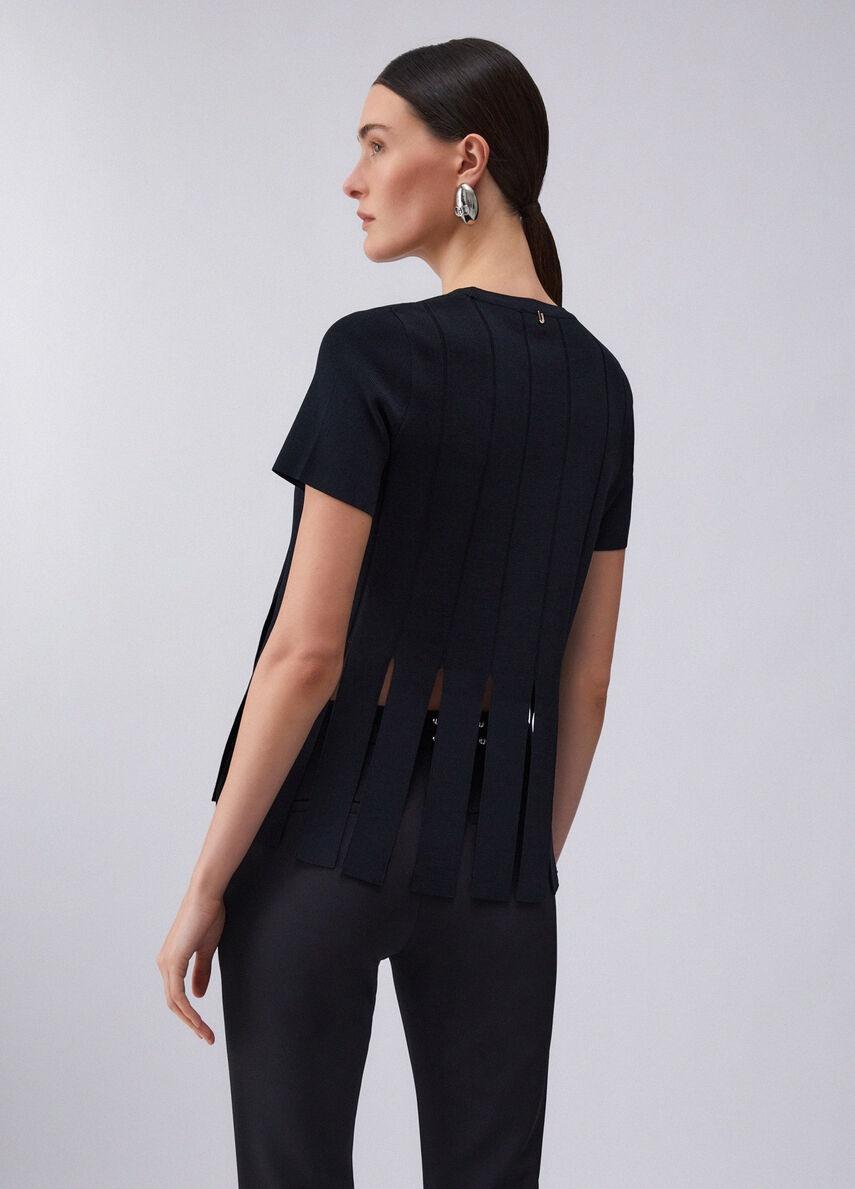 t-shirt in maglia con frange CA6110MS55N 22222 LIU JO BLACK 
