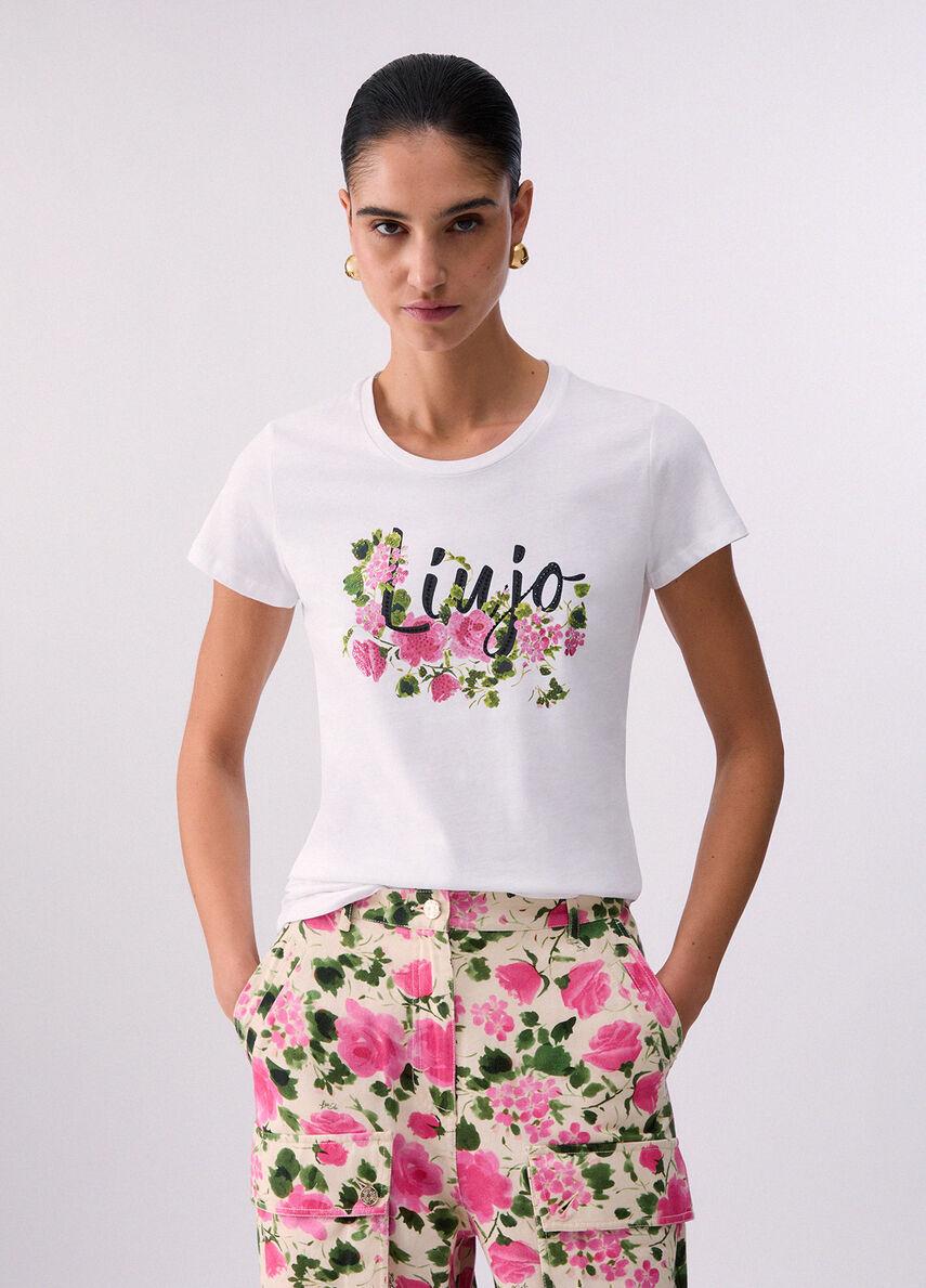 t-shirt con stampa strass WA6493JS923 P9603 LIU JO WHITE 