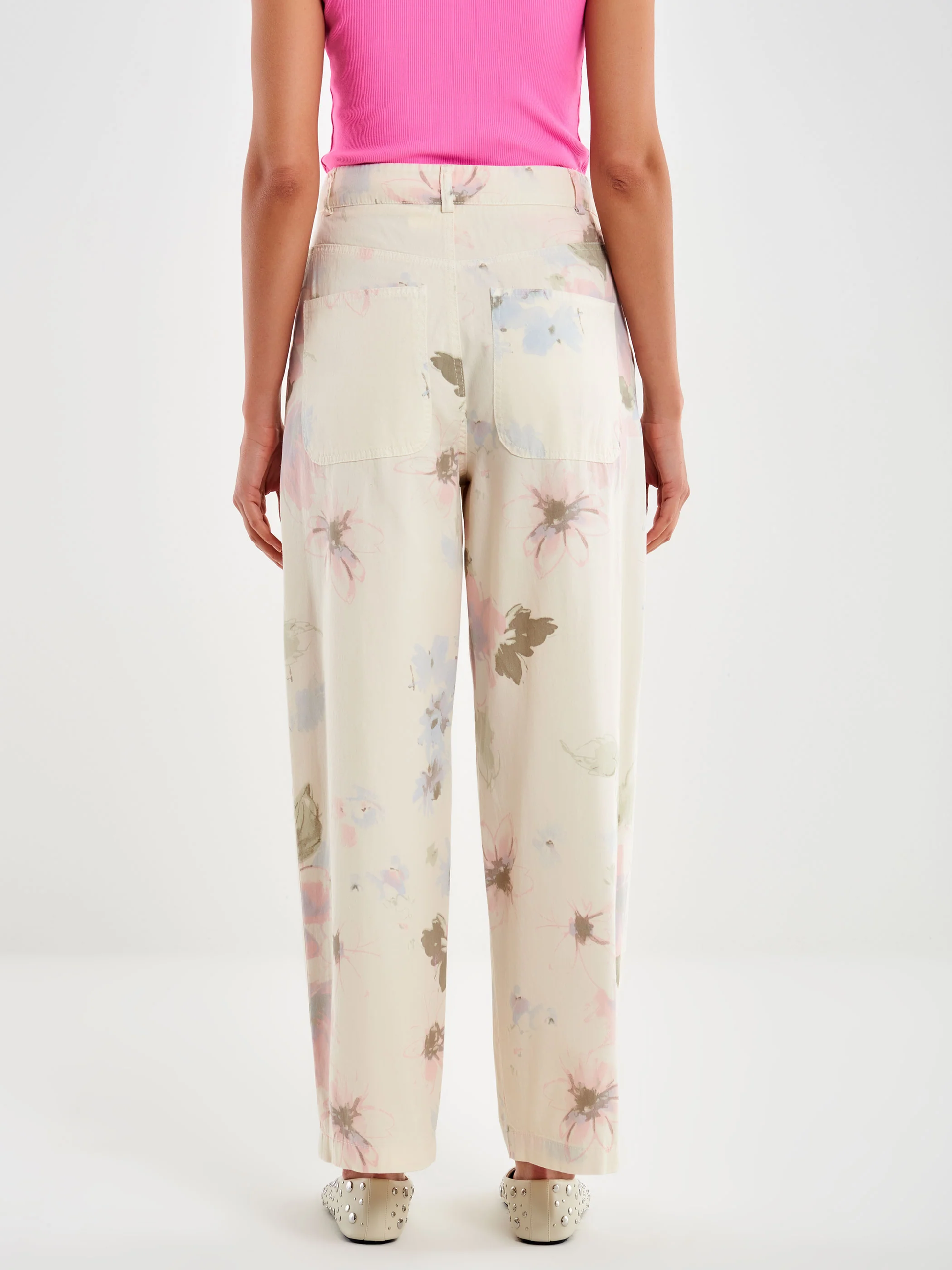pantalone relaxed fit a fiori TD1937 PANNA VICOLO 