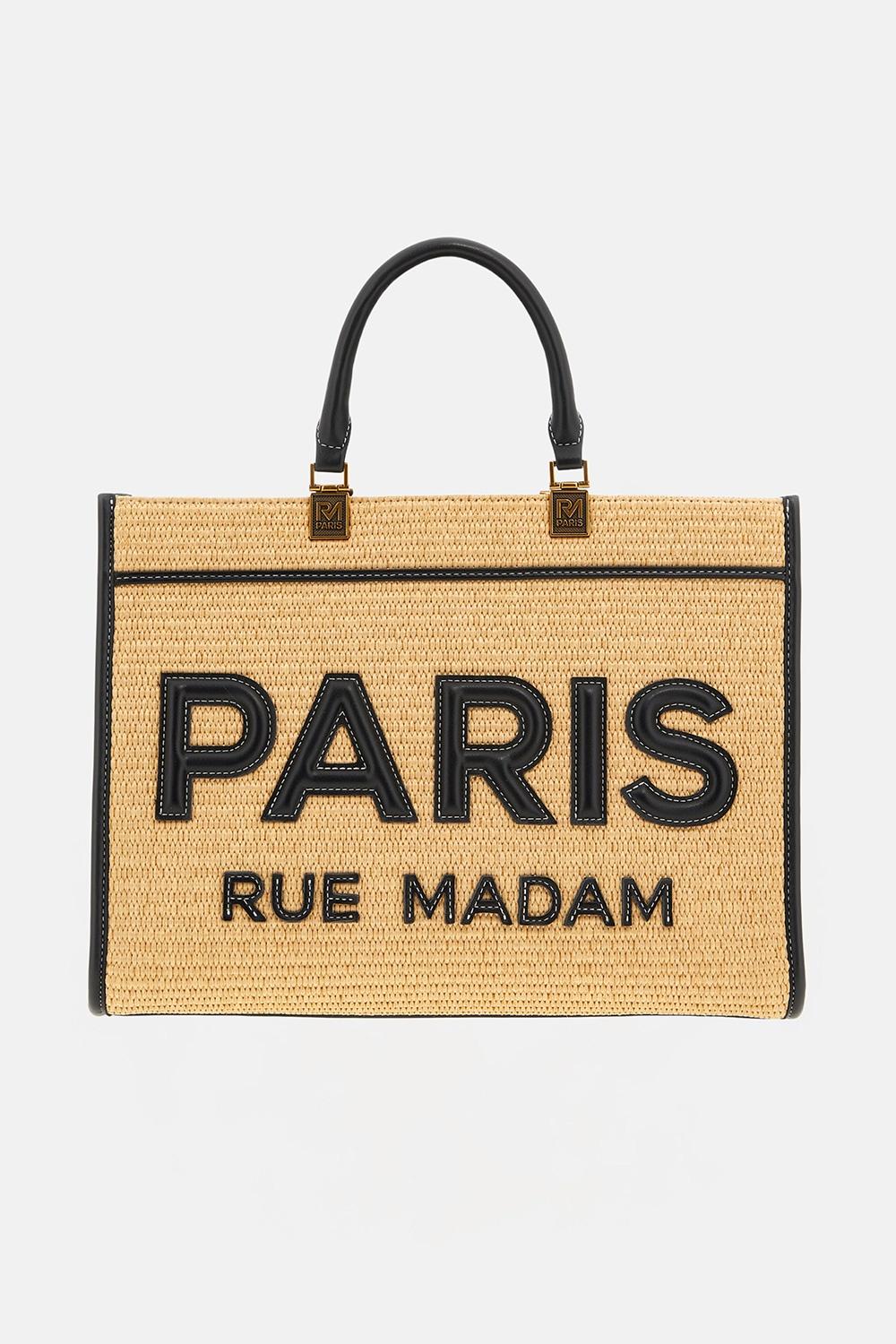 borsa iconique tote straw ICONIQUE TOTE STRAW 1533 STRAW BLACK RUE MADAM PARIS 