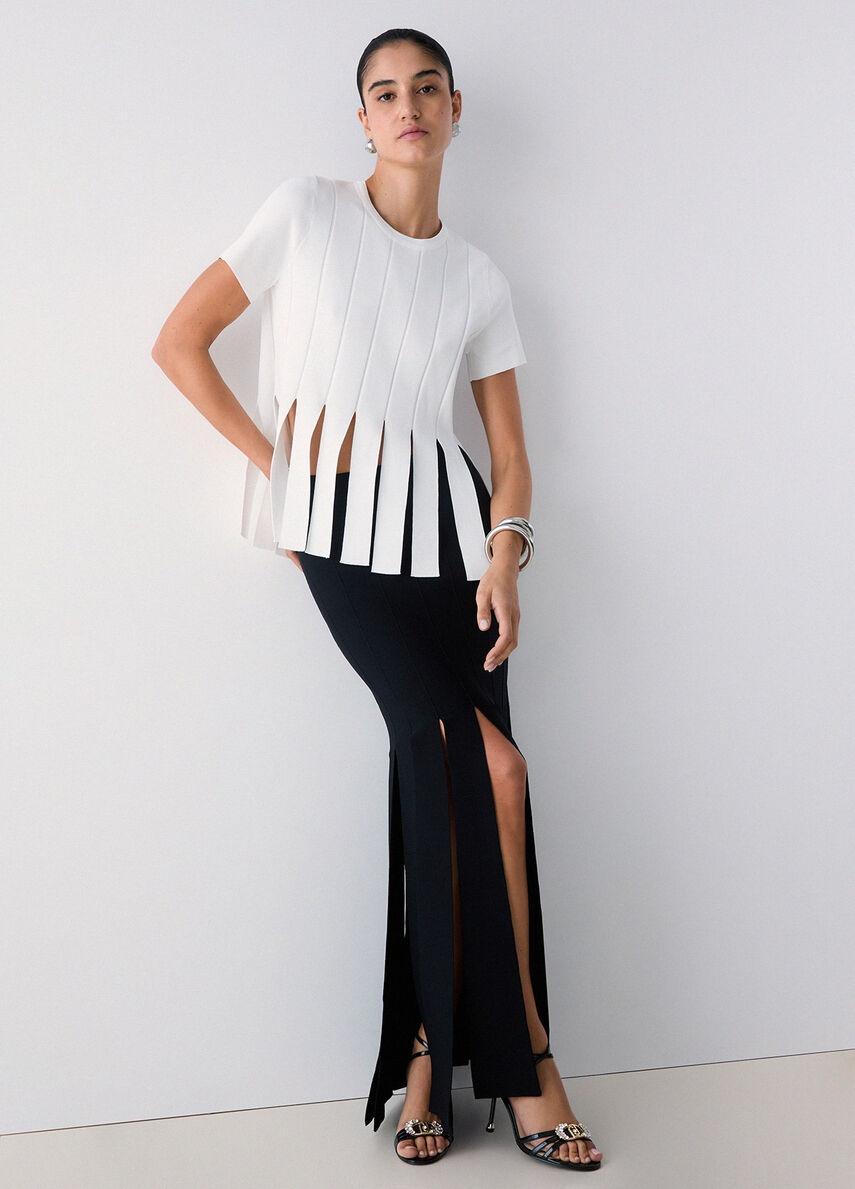 t-shirt in maglia con frange CA6110MS55N P9636 LIU JO BLACK 