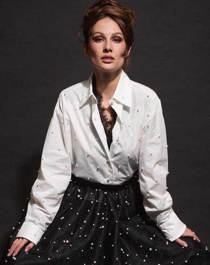 camicia in cotone con perle 090626/952 WHITE EDWARD ACHOUR PARIS 